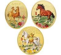 Brxmpn 3pcs Chinese New Year Horse Blessing Challenge Coin Feng Shui Coins Horse to Success Commemorative Coin Lucky Animal Horse Collectible Coins