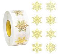 Brxmpn 500pcs Clear Christmas Stickers Roll Gold Foil Snowflake Stickers Self Adhesive Stickers Winter Holiday Round Adhesive Label Sticker Decal