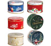 Brxmpn 6pcs Christmas Tin Box Metal Xmas Cookie Tin Can Round Candy Jars Tinplate Retro Tins Storage Containers for Cookies, Spices, Tea, Candies, Cakes