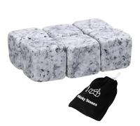 Brxmpn 6pcs Granite Whiskey Stones Reusable Chilling Rocks Ice Drink Cubes for Cold Drinks Cognac Brandy Bourbon Wine
