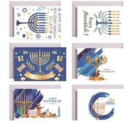 Brxmpn 6pcs Hanukkah Cards for Boys, Chanukah Greeting Note Card with Envelopes Happy Hanukkah Greeting Cards Mitzvah Cards for Party Decoration