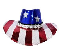 Brxmpn American Flag Cowboy Hat， 4th of July American Flag Star Stripe Print Wide Brim Western Cap Decorative Sun Cap for Women Men