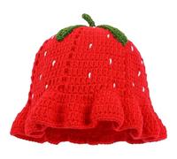 Brxmpn Crochet Strawberry Beanie Cute Knitted Cap Slouchy Warm Hat for Birthday Gathering Dance, Props Outdoor Activity Sun Protection
