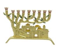 Brxmpn Gold Jerusalem Candle Holder 9 Branch Menorah Classic Hanukkah Menorah Traditional Menorah Decorative Candlestick for Festive Events Candelabra