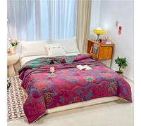 BRYALIX 3 Layers 100% Cotton Floral Jacquard Quilt, Red Soft Lightweight Bed Blanket, Reversible Bedspread Coverlet Breathable, Boho Rustic Bedding for Couch Sofa Bed All Seasons Twin(80"x90")