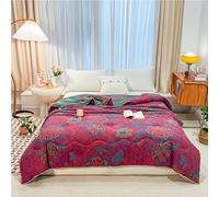 BRYALIX 3 Layers 100% Cotton Floral Jacquard Quilt, Red Soft Lightweight Bed Blanket, Reversible Bedspread Coverlet Breathable, Boho Rustic Bedding for Couch Sofa Bed All Seasons Full/Queen(87"x95")