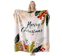 BRYALIX Holiday Elegance Merry Christmas Throw Blanket, Flannel Fleece Microfiber, Decorative Holiday Design with Berries and Foliage, Ultra Soft Reversible for Couch and Bed, 51"x59"