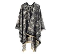 BRYALIX Women's Shawl Wraps Open Front Poncho Knitted Cape Oversized Casual Cardigan Coat Shawls for Spring Fall Winter, Black Cream and Beige, 59''