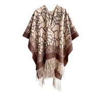 BRYALIX Women's Shawl Wraps Open Front Poncho Knitted Cape Oversized Casual Cardigan Coat Shawls for Spring Fall Winter, Light Cream Apricot and Dark Brown-gray, 59''