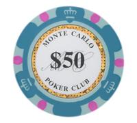 Brybelly Monte Carlo Premium Poker Chips (50-Pack) Heavyweight 14-Gram Clay Composite ($50 Teal)