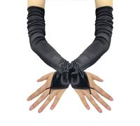 BRYCTSISEN Women's Super Long Satin Fingerless Gloves - Extra-long Opera Theatrical Dance Party Gloves, Black, 27.6"