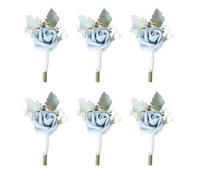 6 PCS Rose Wedding Boutonniere, Boutonnieres And Corsage Flowers Set, Artificial Wedding Prom Banquet Flowers Decor With Pin&Clip For Groom Men Bridal Women Suit Dress,Blue