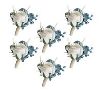 BRYER 6pcs Blue Rose Wedding Boutonniere, Artificial Rose Boutonnieres, Buttonhole Flowers, Wedding Buttonholes And Corsage With Pin And Clip For Groom Wedding Dance Man Party Suit