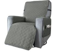 BRYER Recliner Chair Cover, Non Slip Adjustable Armchair Covers With Tightening Straps And 6 Side Pockets, Waterproof Sofa Protector Cover Armchairs, Reclining Chair, Single Chair,Light Gray,L