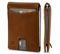 Bryker Hyde RFID Blocking Slim Minimalist ID Inside Front Pocket Wallet, Money Clip, 9 Slots, Top Grain Leather, Minimalist with Pull Tab - Light Brown, S, Slim Wallet