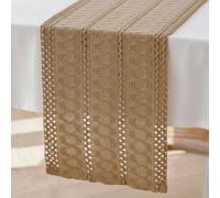 Brylleii Crochet Table Runner Natural Brown Boho Macrame Decorative Table Runner Modern 30 x 140 cm Cotton Linen Country House Style Tablecloth Small Washable Table Runner Slim for Kitchen Wedding