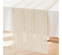 Brylleii Crochet Table Runner White Natural Beige Cream Boho Macrame Decorative Table Runner Modern 30 x 240 cm Cotton Linen Country House Style Tablecloth Narrow Washable Table Runner for Wedding