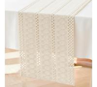 Brylleii Crochet Table Runner White Natural Beige Cream Boho Macrame Decorative Table Runner Modern 30 x 200 cm Cotton Linen Country House Style Tablecloth Narrow Washable Table Runner for Wedding