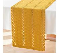 Brylleii Table Runner Crochet Natural Yellow Boho Macrame Decorative Table Runner Modern 30 x 183 cm Cotton Linen Country House Style Tablecloth Washable Table Runner Slim for Wedding Kitchen Tabletop