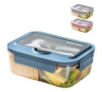 BRYN 1400 ml Lunch Box with Compartments, Bento Box, Microwave-Safe, Sealed Lunch Box with Cutlery for Picnic, Camping, Fitness, School, Offices (Blue)