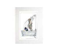 Bryn Parry Shooting Practice labrador sporting cartoon. Open edition, embossed, collectable mounted print ready to frame