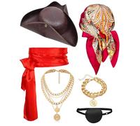 Bryndo 6 Pcs Pirate Costuem Set, Pirate Fancy Dress Kit for Party Supplies-Red