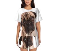 Bryptxztxt Cry Pug Women'S Pajamas Short Sleeve Summer Pj Set, Soft Round Neck 2 Piece Loungewear Sleepwear, Button Down Nightwear With Pockets S-4xl