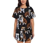 Bryptxztxt English Bulldogs Women'S Pajamas Short Sleeve Summer Pj Set, Soft Round Neck 2 Piece Loungewear Sleepwear, Button Down Nightwear With Pockets S-4xl