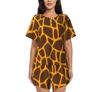 Bryptxztxt Giraffe Print Women'S Pajamas Short Sleeve Summer Pj Set, Soft Round Neck 2 Piece Loungewear Sleepwear, Button Down Nightwear With Pockets S-4xl