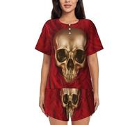 Bryptxztxt Gothic Wallpaper Skulls Women'S Pajamas Short Sleeve Summer Pj Set, Soft Round Neck 2 Piece Loungewear Sleepwear, Button Down Nightwear With Pockets S-4xl