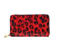Bryptxztxt Red Leopard Pattern Women's Long Wallet - Large Capacity Pu Leather Purse with Card Holder Case Credit Coin Wallets & Zipper, Clutch Purses for Ladies & Girls