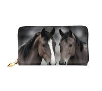 Bryptxztxt Two Horses Women's Long Wallet - Large Capacity Pu Leather Purse with Card Holder Case Credit Coin Wallets & Zipper, Clutch Purses for Ladies & Girls