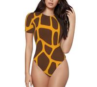 Bryptxztxt Women'S Short Sleeve Bodysuit - Giraffe Print Ladies Crew Neck Casual Body Suits T-Shirts, Stretchy Slim Fit Leotard Top