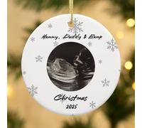 Brysliy Custom Baby Bump’s First Christmas Ornament 2025 - Personalised Ceramic Bauble with Baby Ultrasound Photo, Mummy&Daddy&Bump Hanging Keepsake Decoration, Gift for Expecting Parents, Mum to Be