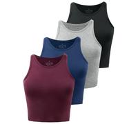 BryticFlow Crop Tops for Women Workout Cropped Tank Top High Neck Camisole Yoga Shirts Athletic Undershirts 4 Pack Black/Grey/Navy/Burgendy M