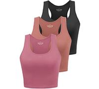BryticFlow Women's Crop Vest Top 3 Pack Cotton Gym Tops for Yoga Running Shirts Racerback Sleeveless Workout Tank Cropped Ladies Tops Black/Red/Rose L