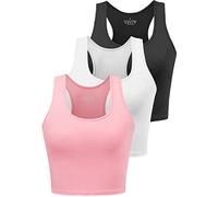 BryticFlow Women's Crop Vest Top 3 Pack Cotton Gym Tops for Yoga Running Shirts Racerback Sleeveless Workout Tank Cropped Ladies Tops Black/White/Pink XL
