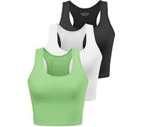 BryticFlow Women's Crop Vest Top 3 Pack Cotton Gym Tops for Yoga Running Shirts Racerback Sleeveless Workout Tank Cropped Ladies Tops Black/White/Green XL