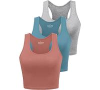 BryticFlow Women's Crop Vest Top 3 Pack Cotton Gym Tops for Yoga Running Shirts Racerback Sleeveless Workout Tank Cropped Ladies Tops Blue/Grey/Red XL