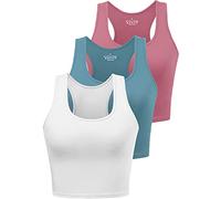BryticFlow Women's Crop Vest Top 3 Pack Cotton Gym Tops for Yoga Running Shirts Racerback Sleeveless Workout Tank Cropped Ladies Tops Blue/White/Rose XL