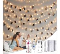 BRYUBR Photo Clip String Lights with Remote, 40FT 120 LED USB Powered Fairy Lights Picture Clips, 8 Modes with 50 Clear Clips for Dorm, Bedroom, Christmas, Party, Wedding Decor (Warm White)