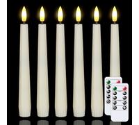 Bryxidor 6pcs Flameless Plastic 2cm x20cm Short LED Taper Candles with 2 Remote Controls, Battery Operated Timer Function Ivory Flickering Window Warm Light Candlesticks