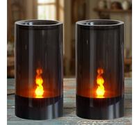 Bryxidor LED Flickering Battery Operated Candles with Novel Flame-Shaped Wick, 2pcs Acylic 8cm x15cm Grey Flameless Plasitc Pillar Fake Electric Candles for Centerpiece Decor