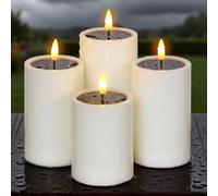 Bryxidor Solar Waterproof Pack of 4 LED Dusk to Dawn Candles, Ivory Fake 7.5cm x 10cm, 12.5cm, 15cm Wax Oil Effect Electric Flameless Flickering Plastic Candles for Outdoor Decoration