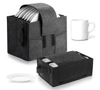 Bryzal 2 Pcs Plate Cup Storage Box, Caravan Plate and Cup Holders Set with Felt Padded Dividers for 8 Plates & 6 Cups, Camping Felt Storage Bag for Motorhome Camper Van Gadgets Kitchen (Dark gray)