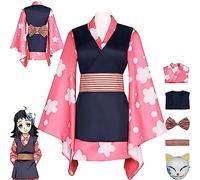 BRZUIL Demon-Slayer Costume, Makomo Cosplay Outfits Suit for Masquerade, Kimetsu-No-Yaiba Themed Makomo Halloween Carnival Party Jacket Suit Clothes with Accessories,Pink,M