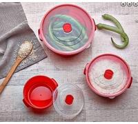 BS 3pc Microwave Food Cooking Bowls Container Set with Lids (Red)