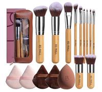 BS-MALL 11 Pcs Professional Makeup Brush Set - Eyeshadow Brush, Blush Brush & Foundation Brush For Liquid Makeup With Sponge, Puffs & Travel Case - Soft Portable Beauty Tools For Daily Use & Gifts