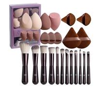 BS-MALL 12 Pcs Professional Travel Makeup Brush Set With Makeup Sponges - Includes Foundation Brush, Powder Puff, Finger Sponges & Triangle Puffs For Soft Daily Use