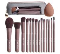 BS-MALL 14 Pcs Makeup Brushes Set with 1 Pcs Makeup Sponge - Essential Foundation Powder Concealers, Eye Shadows, Blush Makeup Brushes with Travel Makeup Case (Brown)